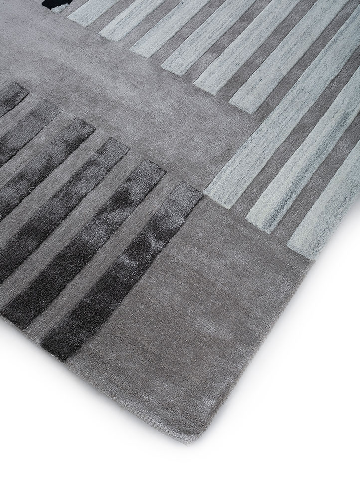 linear grey and black wool and viscose hand tufted Rug - FloorShot