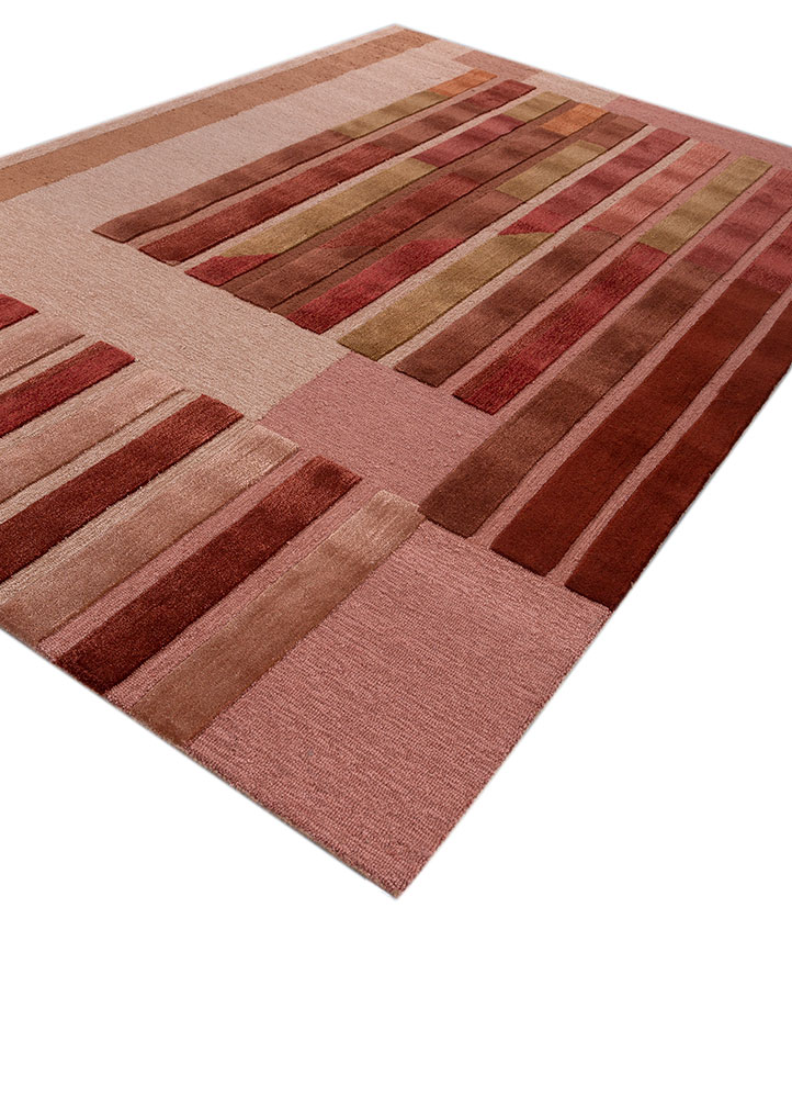 linear red and orange wool and viscose hand tufted Rug - FloorShot