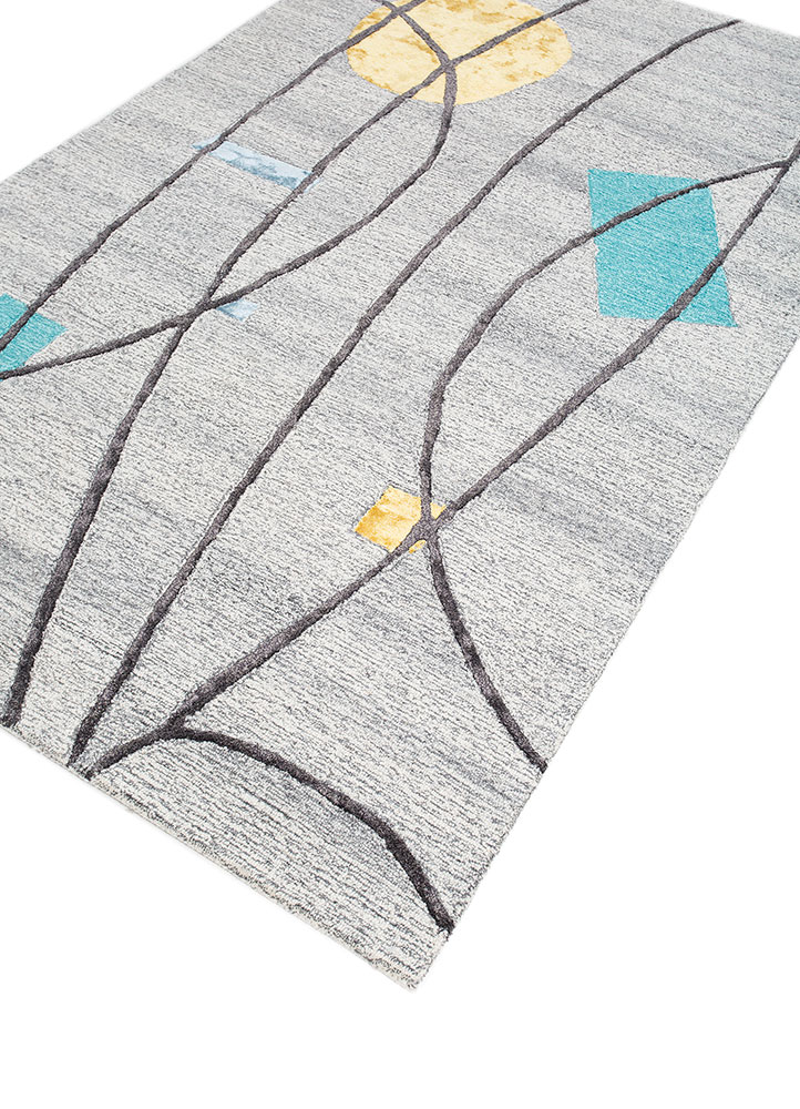 linear grey and black wool and viscose hand tufted Rug - FloorShot