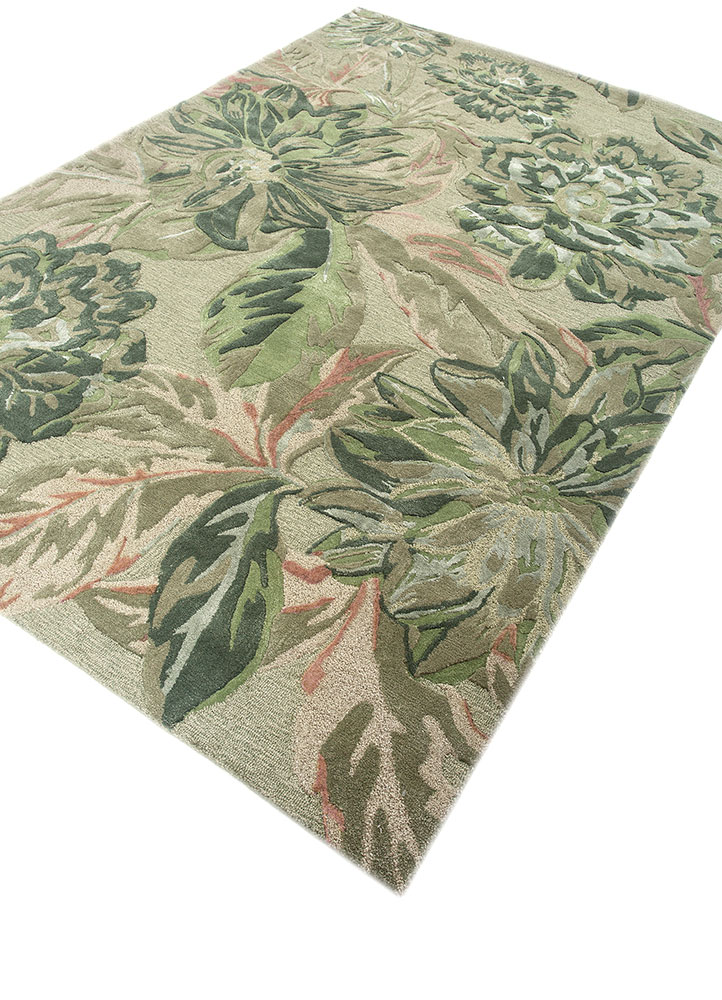 hacienda green wool and viscose hand tufted Rug - FloorShot