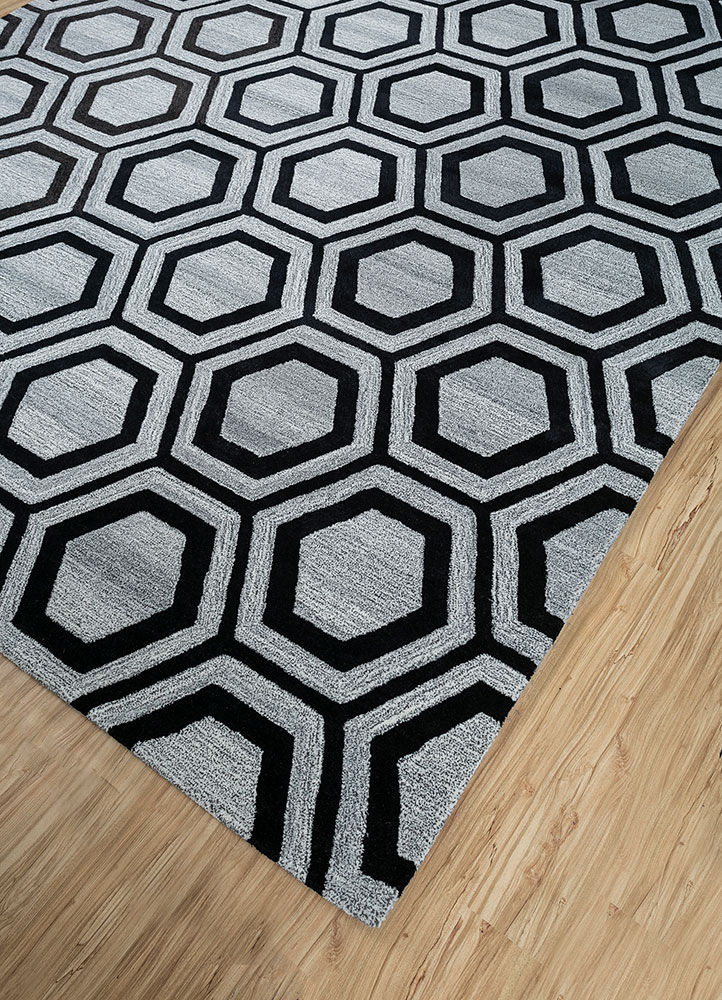 contour grey and black wool and viscose hand tufted Rug - FloorShot