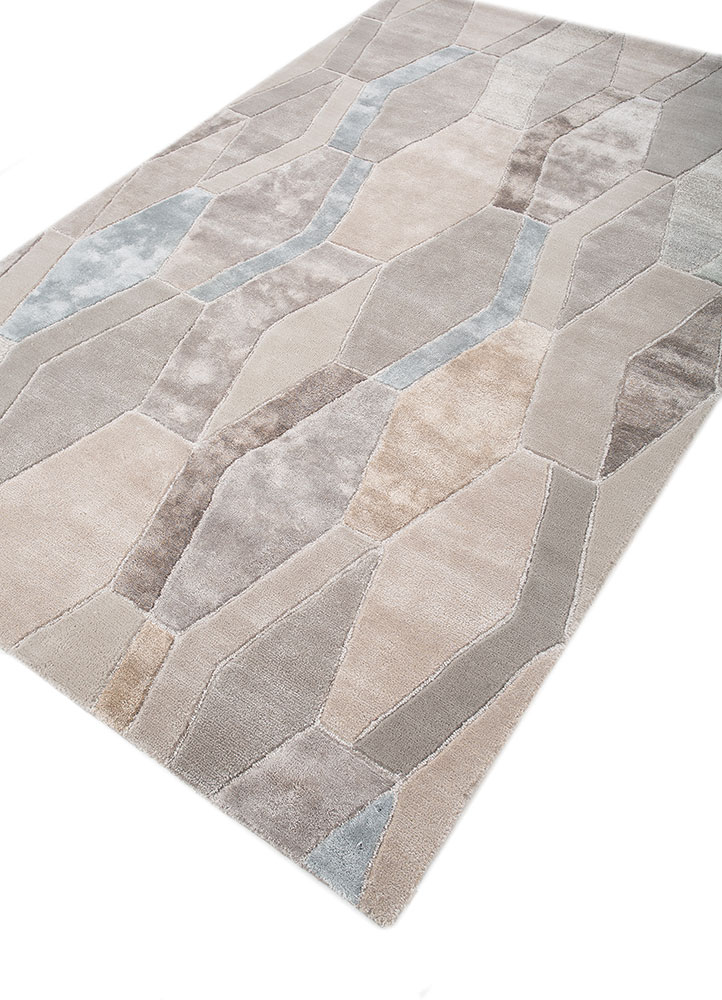 linear grey and black wool and viscose hand tufted Rug - FloorShot