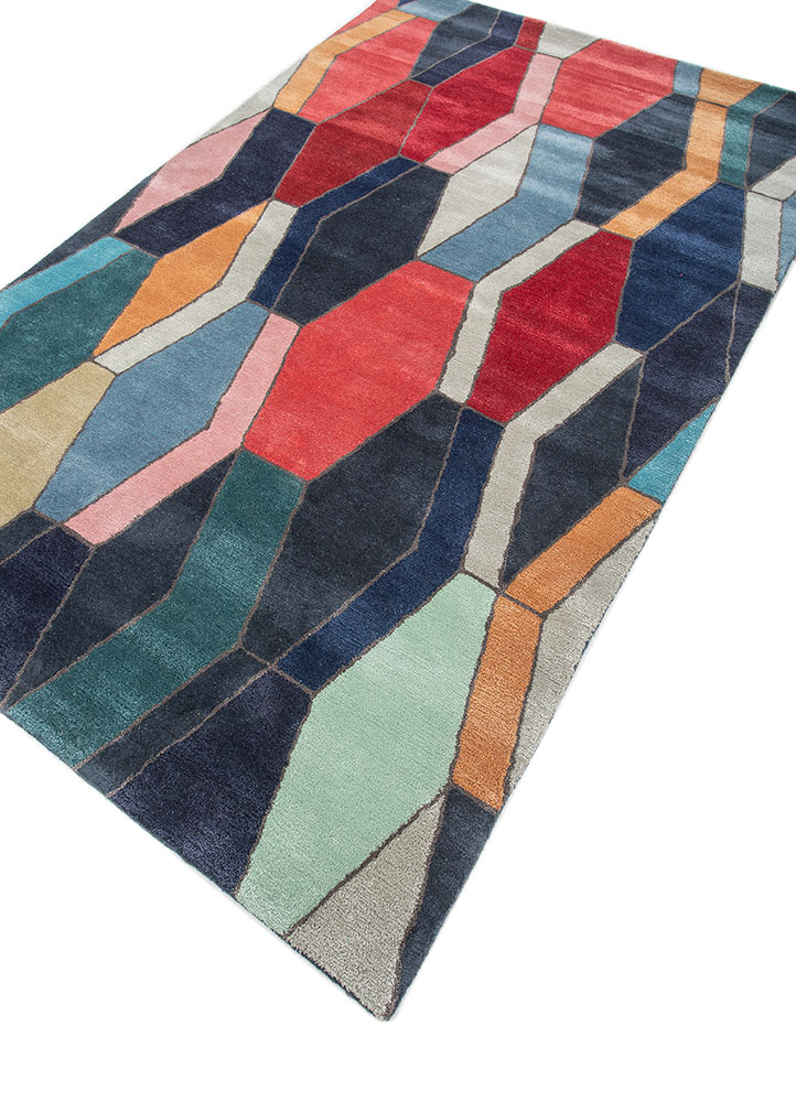 linear blue wool and viscose hand tufted Rug - FloorShot