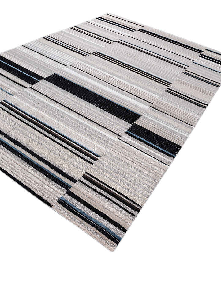 linear grey and black wool and viscose hand tufted Rug - FloorShot
