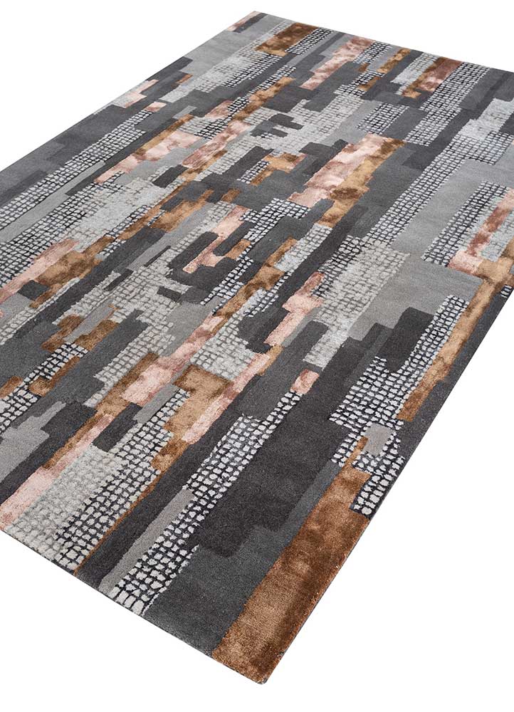 linear grey and black wool and viscose hand tufted Rug - FloorShot