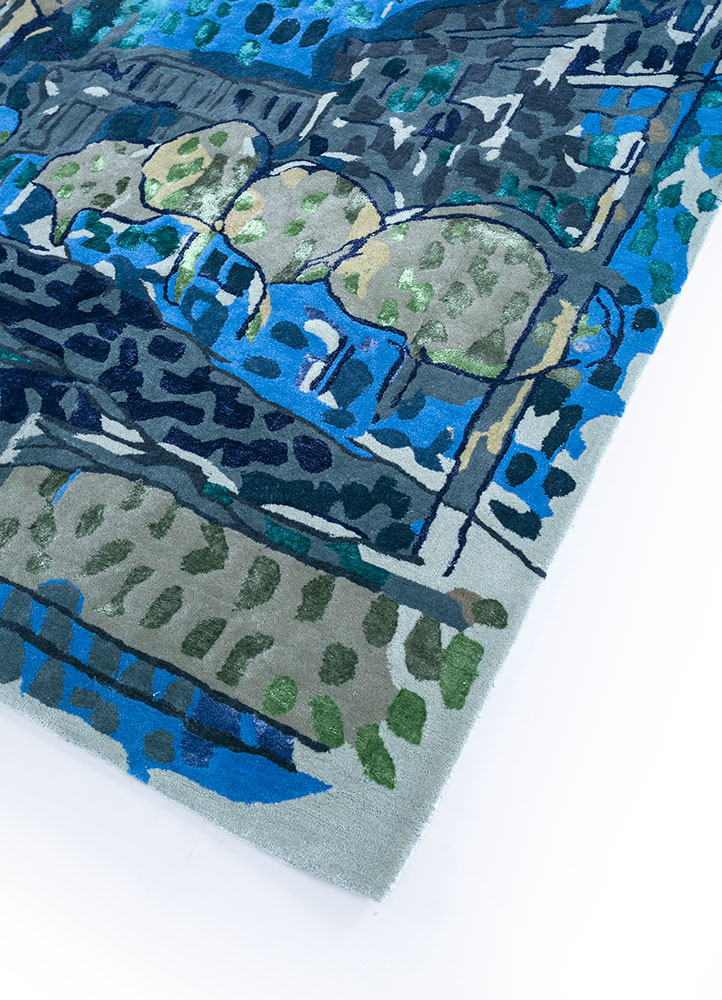 reminiscence blue wool and viscose hand tufted Rug - FloorShot