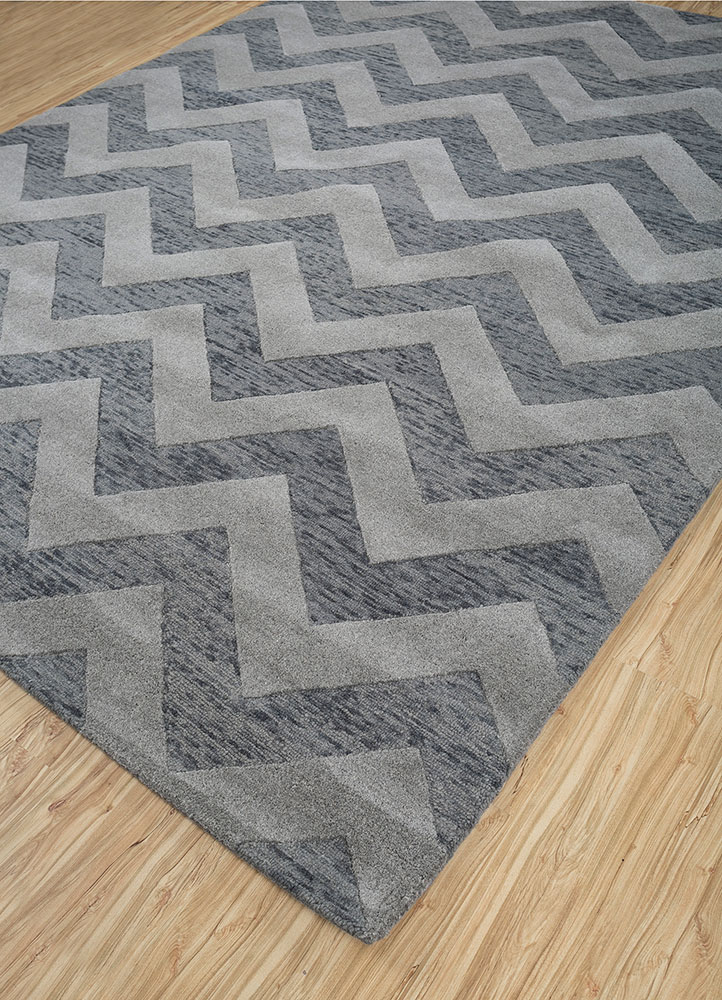 contour grey and black wool hand tufted Rug - FloorShot