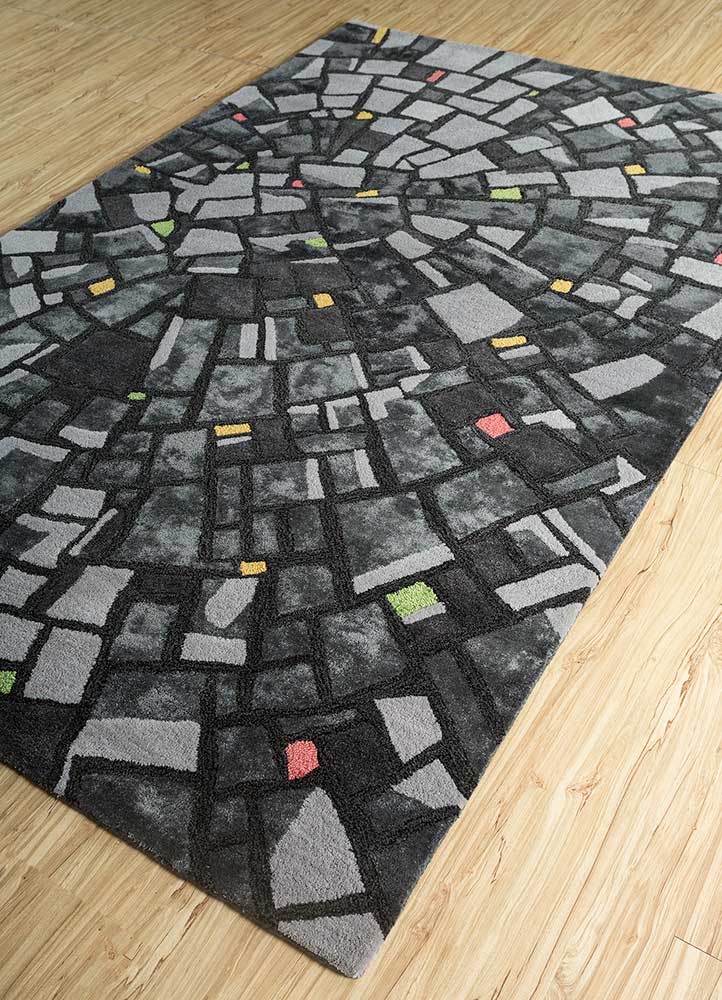 linear grey and black wool and viscose hand tufted Rug - FloorShot