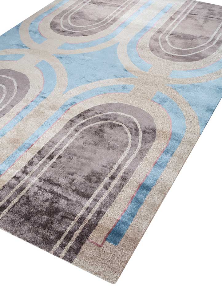 linear blue wool and viscose hand tufted Rug - FloorShot