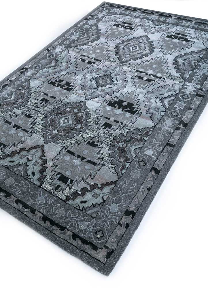 mythos grey and black wool and viscose hand tufted Rug - FloorShot