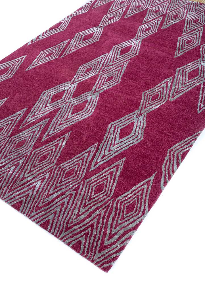 linear pink and purple wool and viscose hand tufted Rug - FloorShot