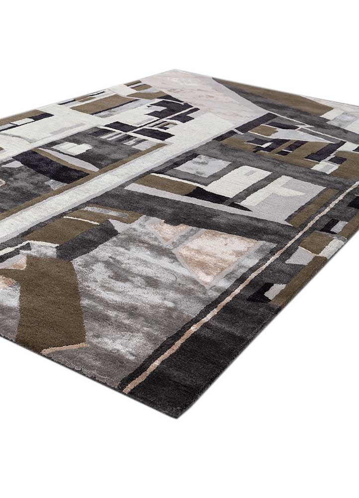 linear grey and black wool and viscose hand tufted Rug - FloorShot