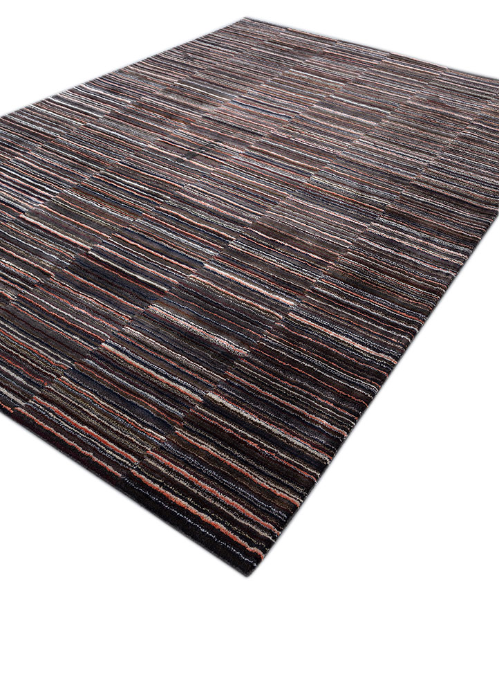 linear beige and brown wool and viscose hand tufted Rug - FloorShot