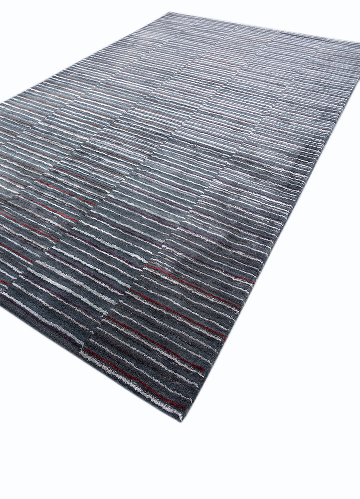 linear grey and black wool and viscose hand tufted Rug - FloorShot