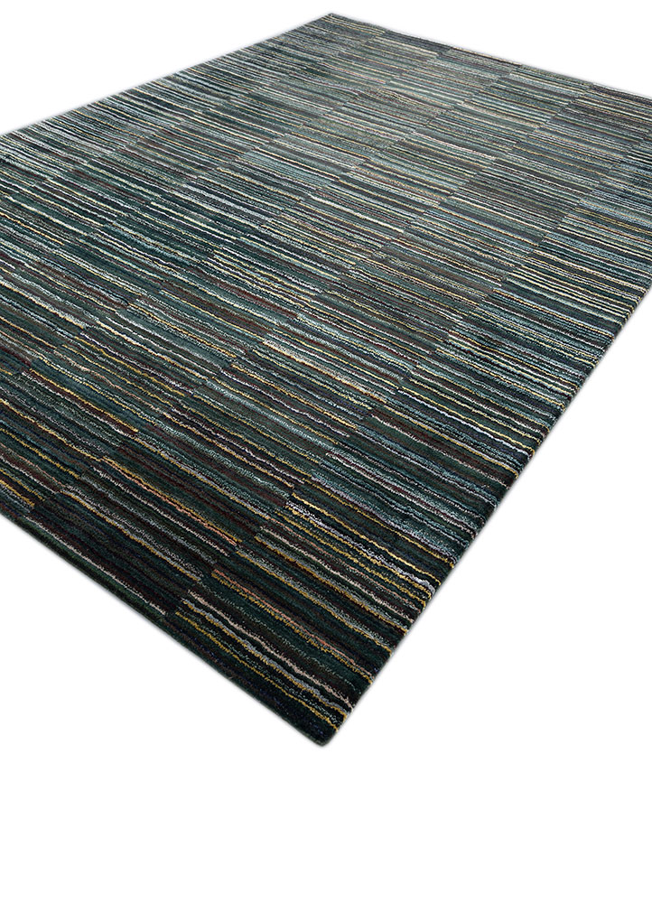 linear blue wool and viscose hand tufted Rug - FloorShot