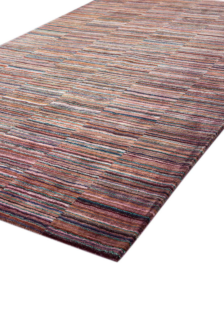 linear pink and purple wool and viscose hand tufted Rug - FloorShot