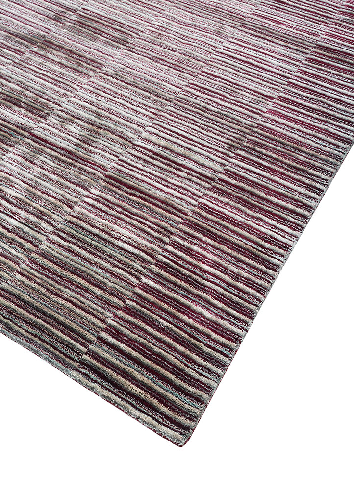 linear pink and purple wool and viscose hand tufted Rug - FloorShot