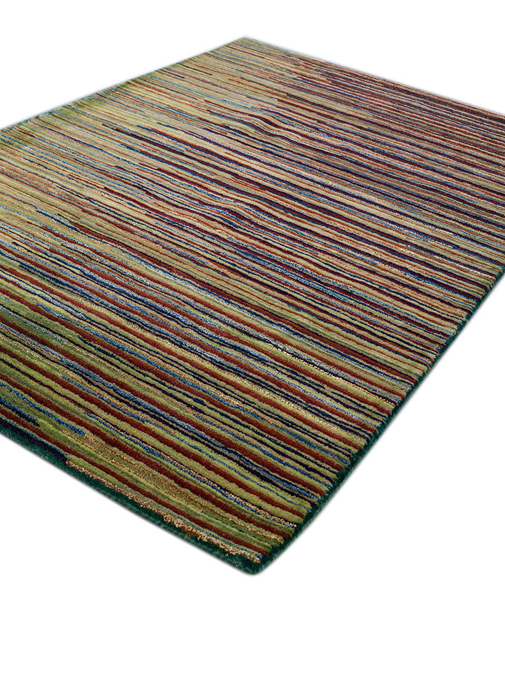 linear green wool and viscose hand tufted Rug - FloorShot