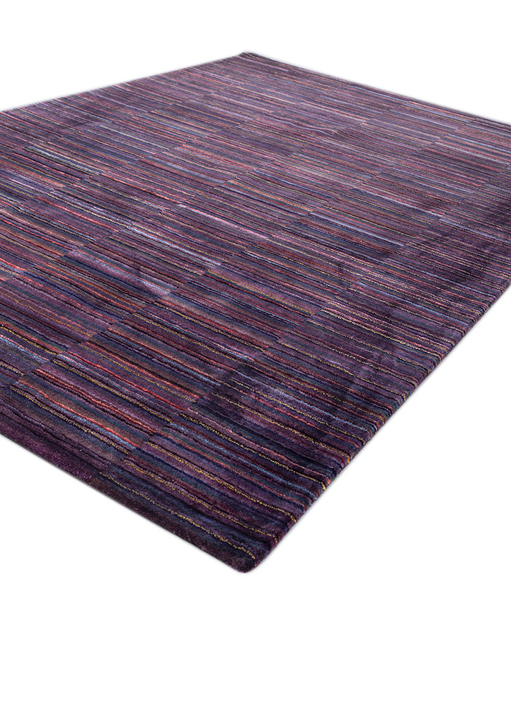 linear pink and purple wool and viscose hand tufted Rug - FloorShot
