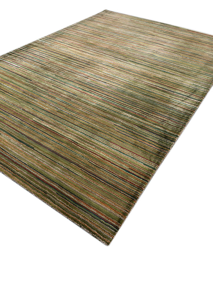 linear green wool and viscose hand tufted Rug - FloorShot