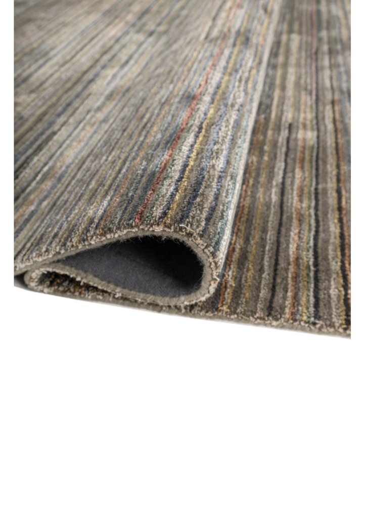 linear beige and brown wool and viscose hand tufted Rug - FloorShot