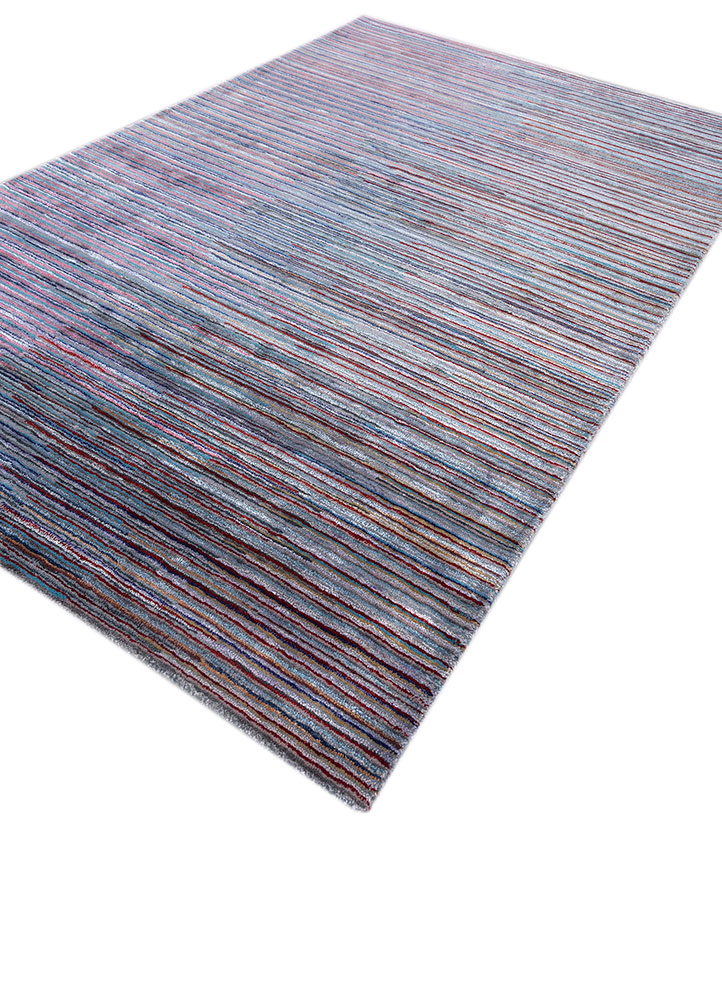 linear red and orange wool and viscose hand tufted Rug - FloorShot