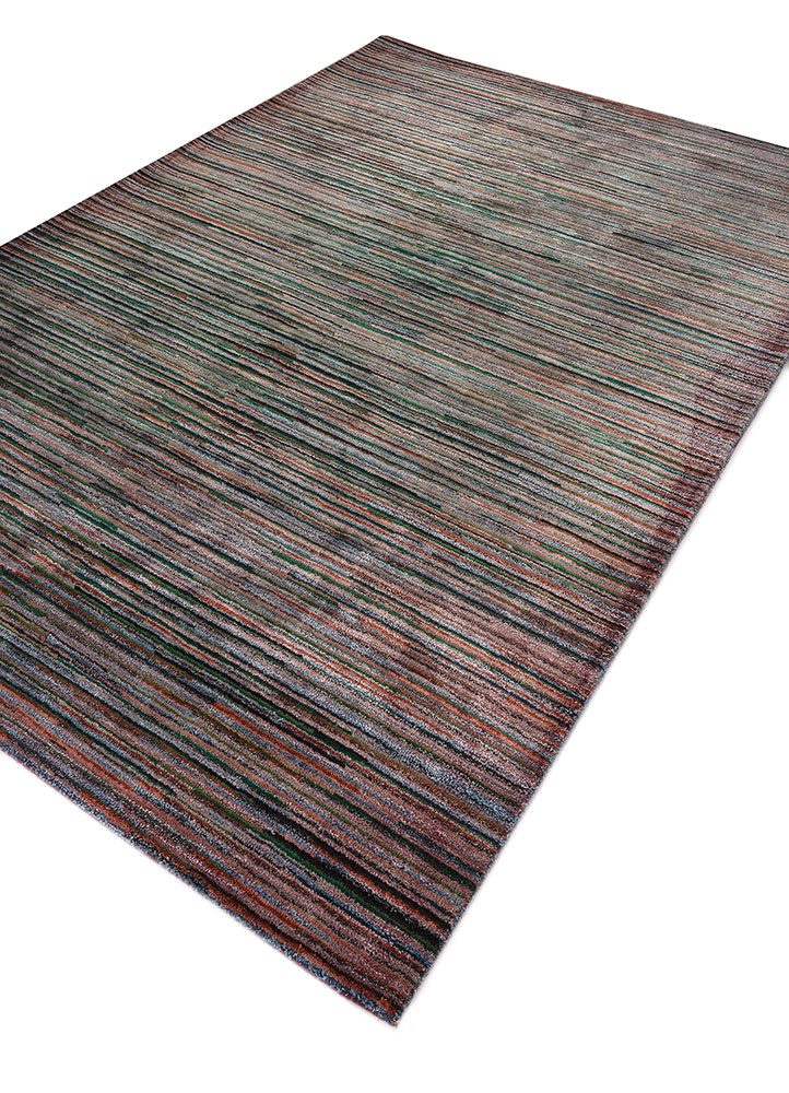 linear beige and brown wool and viscose hand tufted Rug - FloorShot