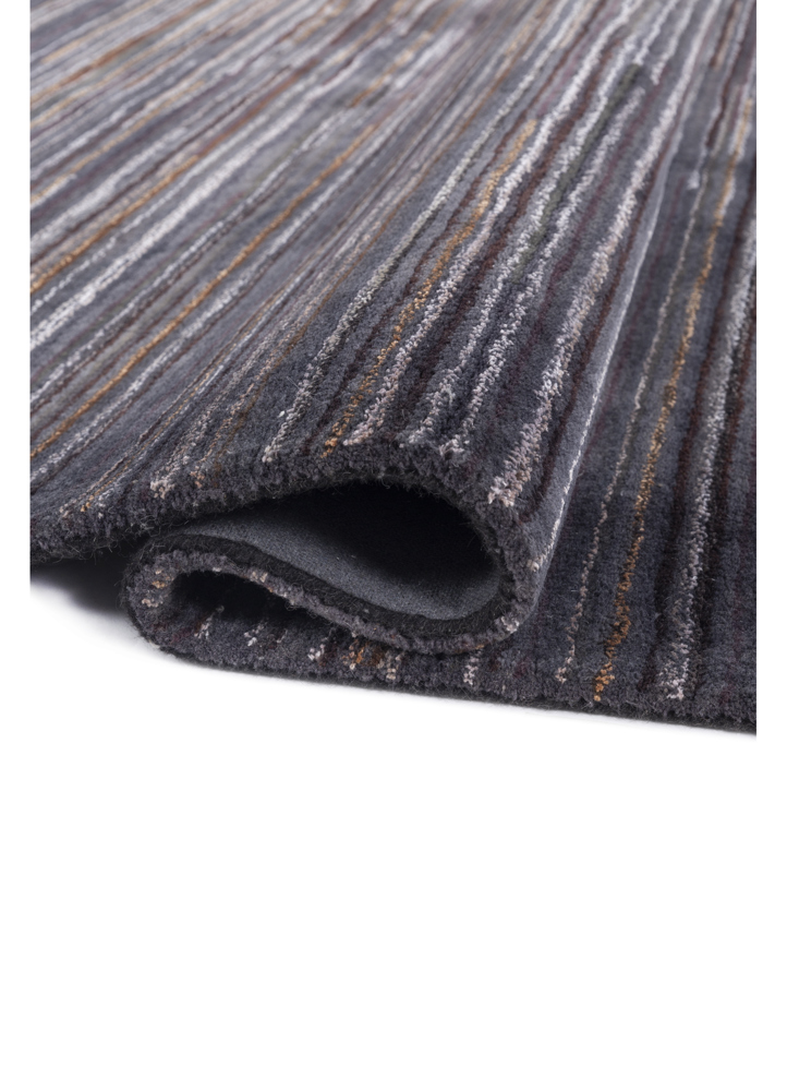 linear grey and black wool and viscose hand tufted Rug - FloorShot