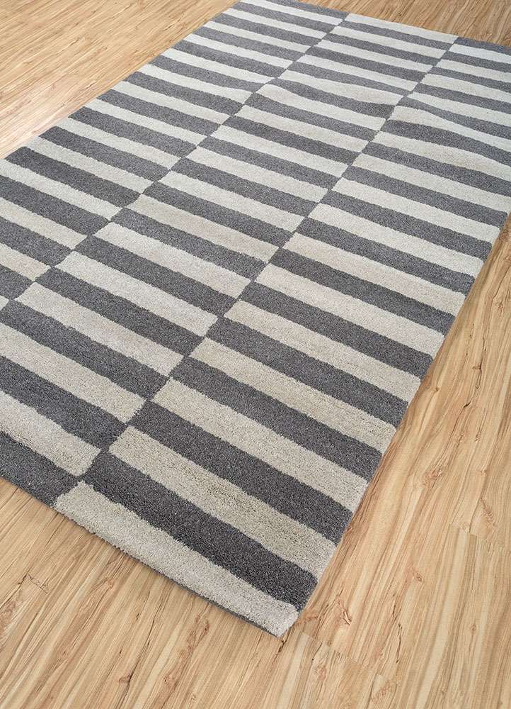 linear grey and black wool and viscose hand tufted Rug - FloorShot