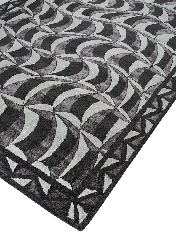 linear grey and black wool and viscose hand tufted Rug - FloorShot