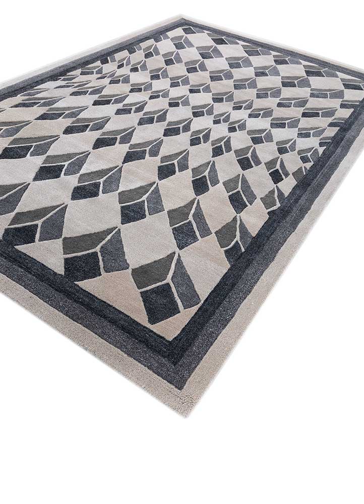 linear blue wool hand tufted Rug - FloorShot