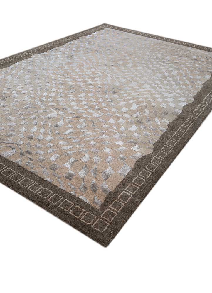 linear beige and brown wool and viscose hand tufted Rug - FloorShot