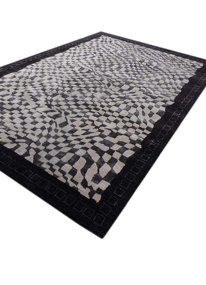 linear grey and black wool and viscose hand tufted Rug - FloorShot