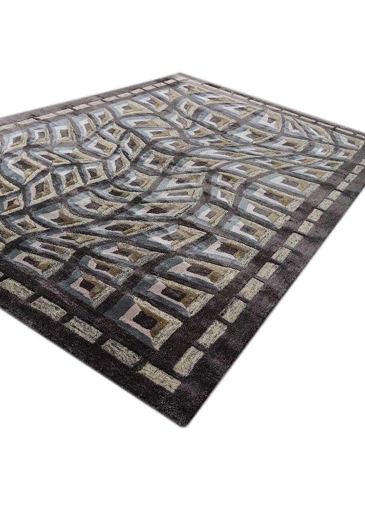 linear grey and black wool and viscose hand tufted Rug - FloorShot