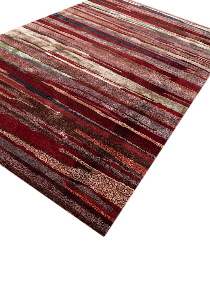 linear red and orange wool and viscose hand tufted Rug - FloorShot