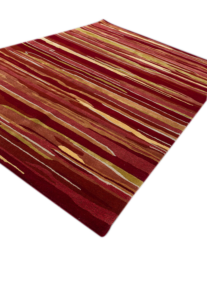 linear red and orange wool and viscose hand tufted Rug - FloorShot