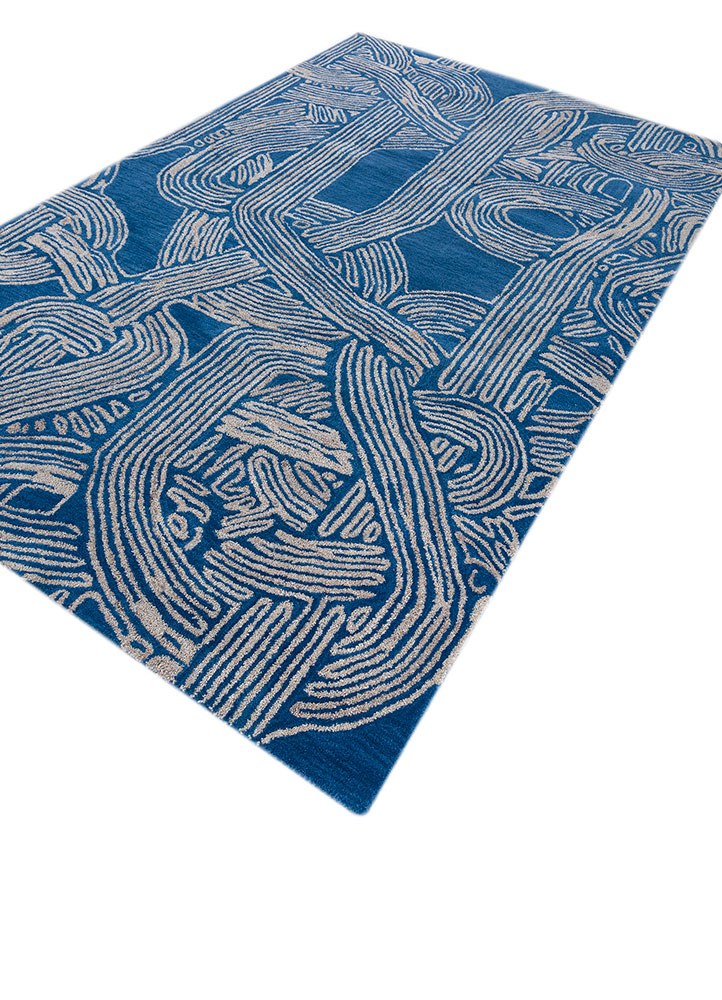pathways blue wool and viscose hand tufted Rug - FloorShot