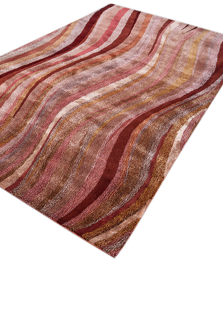 linear red and orange wool and viscose hand tufted Rug - FloorShot