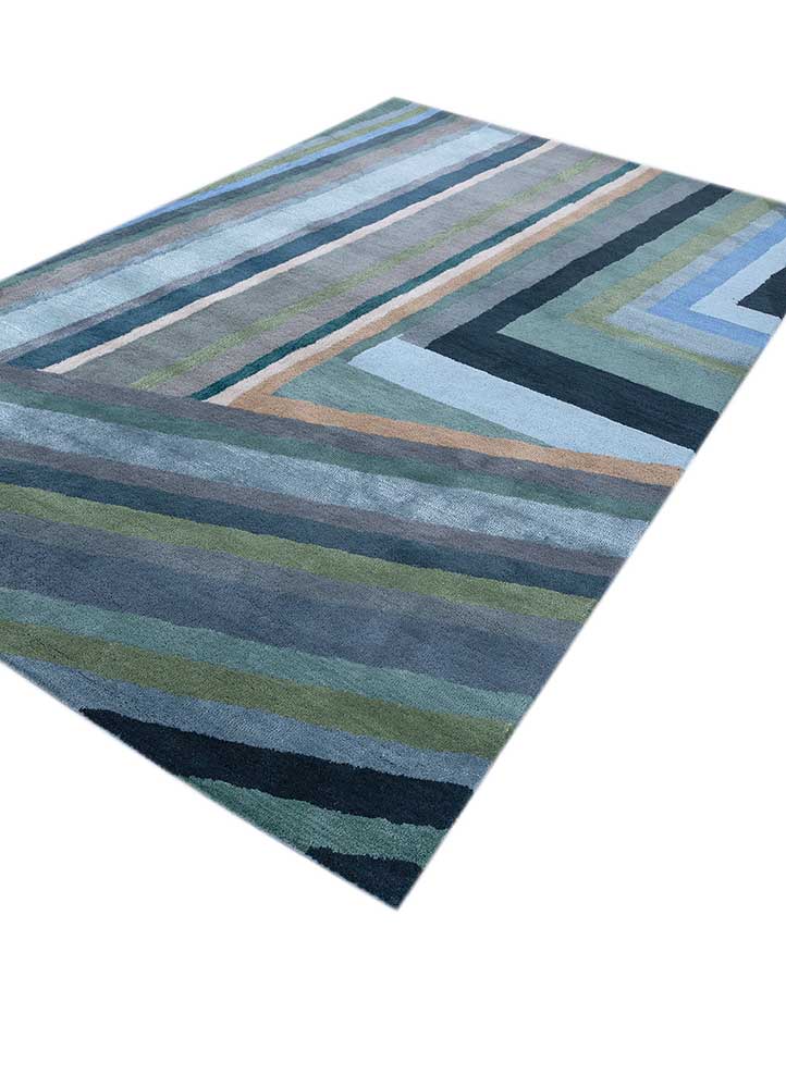 linear blue wool and viscose hand tufted Rug - FloorShot