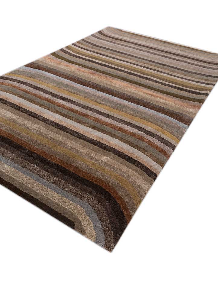 linear beige and brown wool and viscose hand tufted Rug - FloorShot