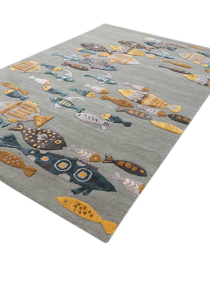 confetti blue wool and viscose hand tufted Rug - FloorShot