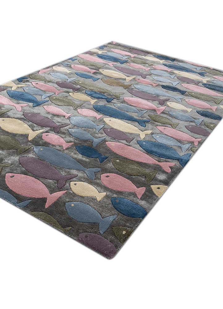 confetti blue wool and viscose hand tufted Rug - FloorShot