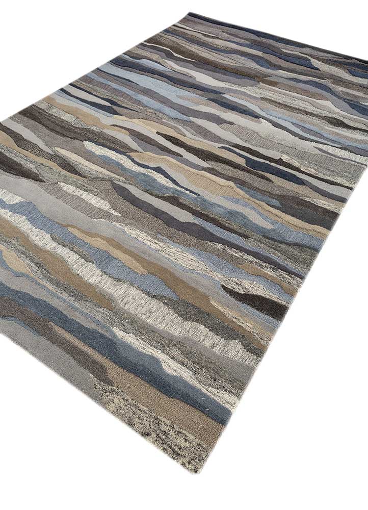 linear grey and black wool hand tufted Rug - FloorShot