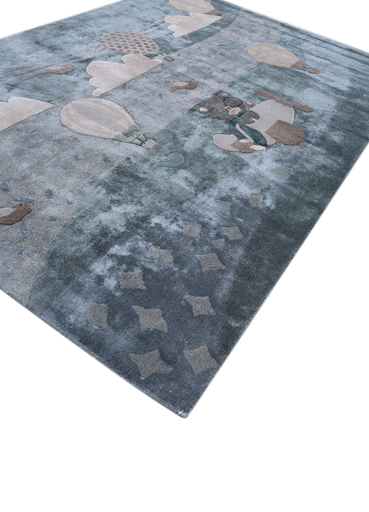 confetti blue wool and viscose hand tufted Rug - FloorShot