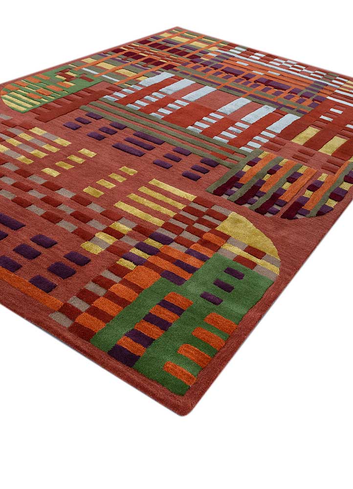 come around red and orange wool and viscose hand tufted Rug - FloorShot