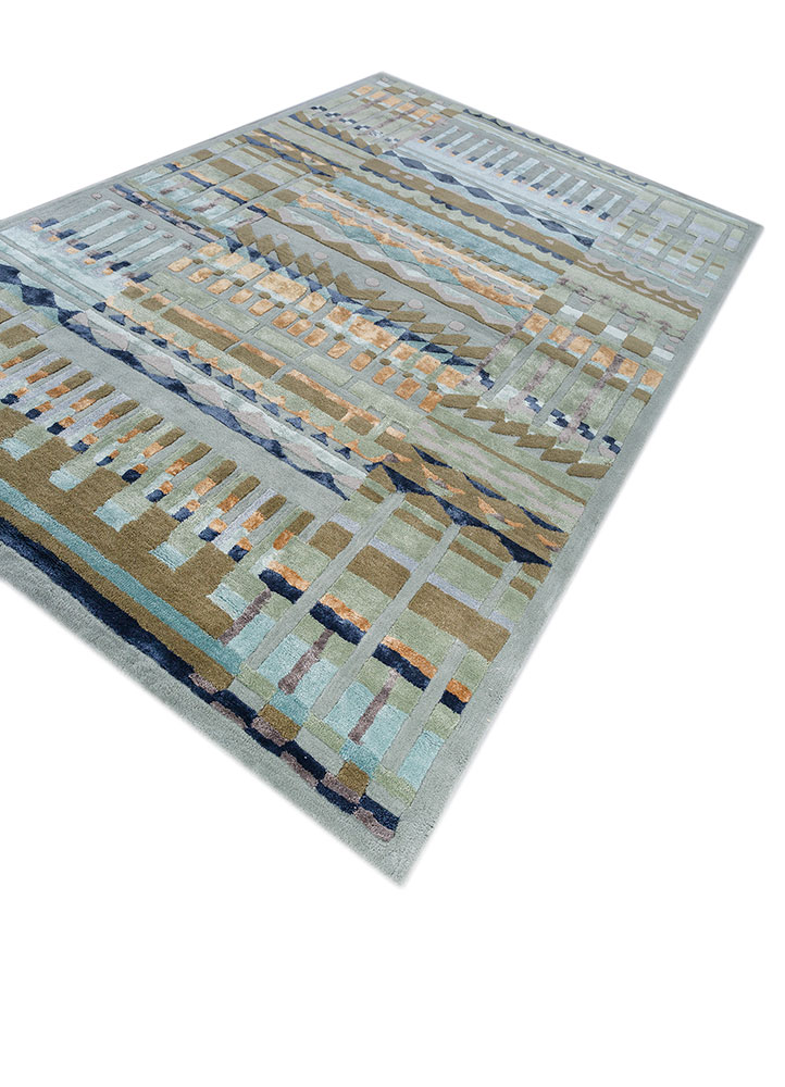 confetti blue wool and viscose hand tufted Rug - FloorShot