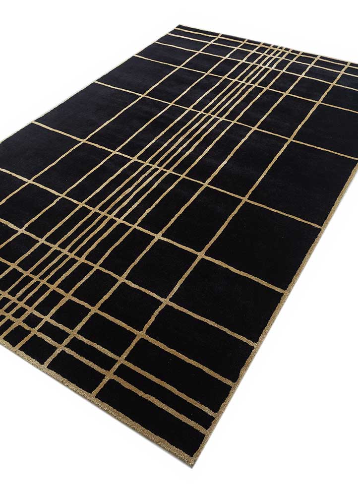 linear grey and black wool and viscose hand tufted Rug - FloorShot