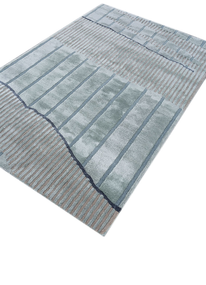 white noise blue wool and viscose hand tufted Rug - FloorShot