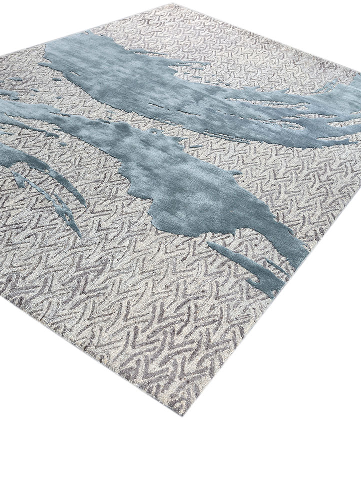 pathways blue wool and viscose hand tufted Rug - FloorShot