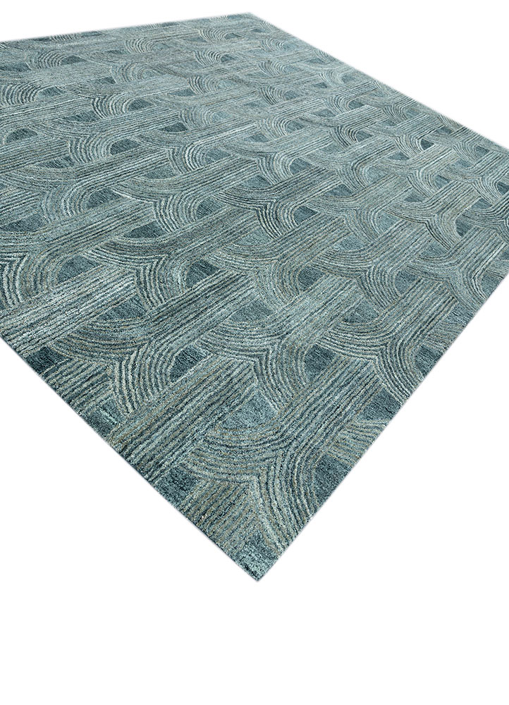 pathways blue wool and viscose hand tufted Rug - FloorShot